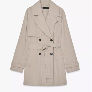 NWT Zara belted midi trench coat jacket - taupe brown size Small